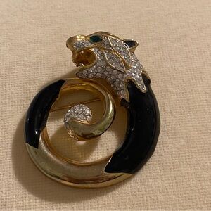 Elegant Gold and Black Panther Brooch